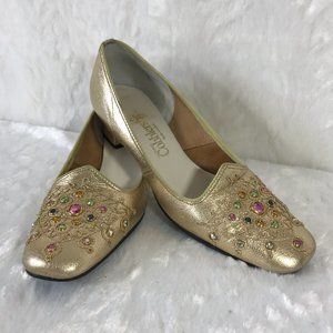 Vintage 1960s California Cobblers Gorgeous Gold  Shoes Size 6.5 N With Box USA